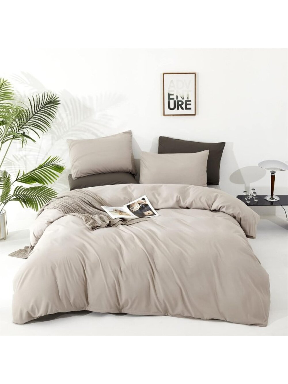 Cozy Beige Khaki Queen Comforter Set | 3-Piece All-Season Bedding | Soft Taupe
